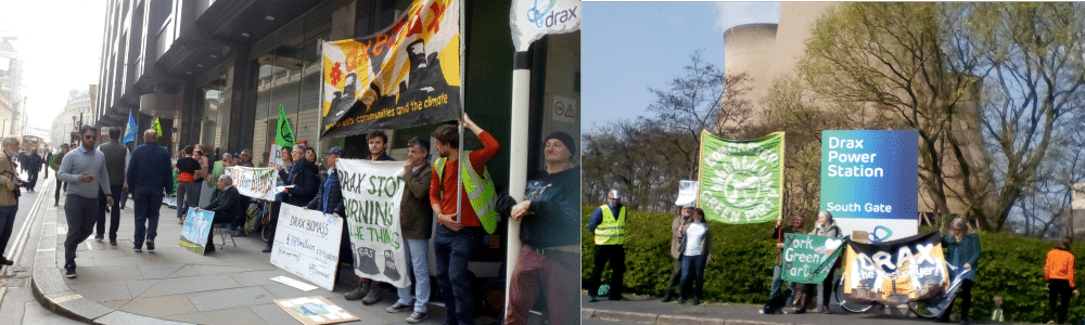 #AxeDrax protests outside Drax AGM, Drax Power Station and in Sheffield